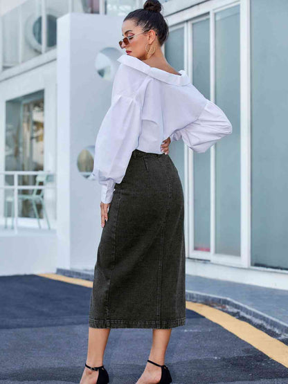RIVET™ Button-Front Denim Midi Skirt
