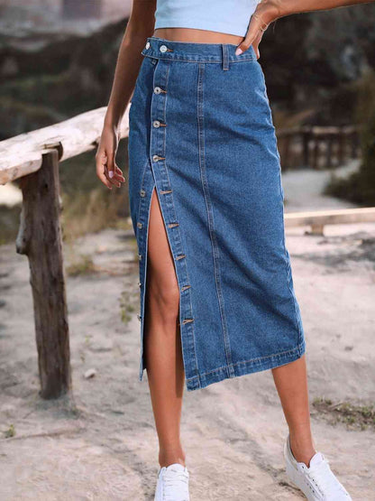 RIVET™ Button-Front Denim Midi Skirt